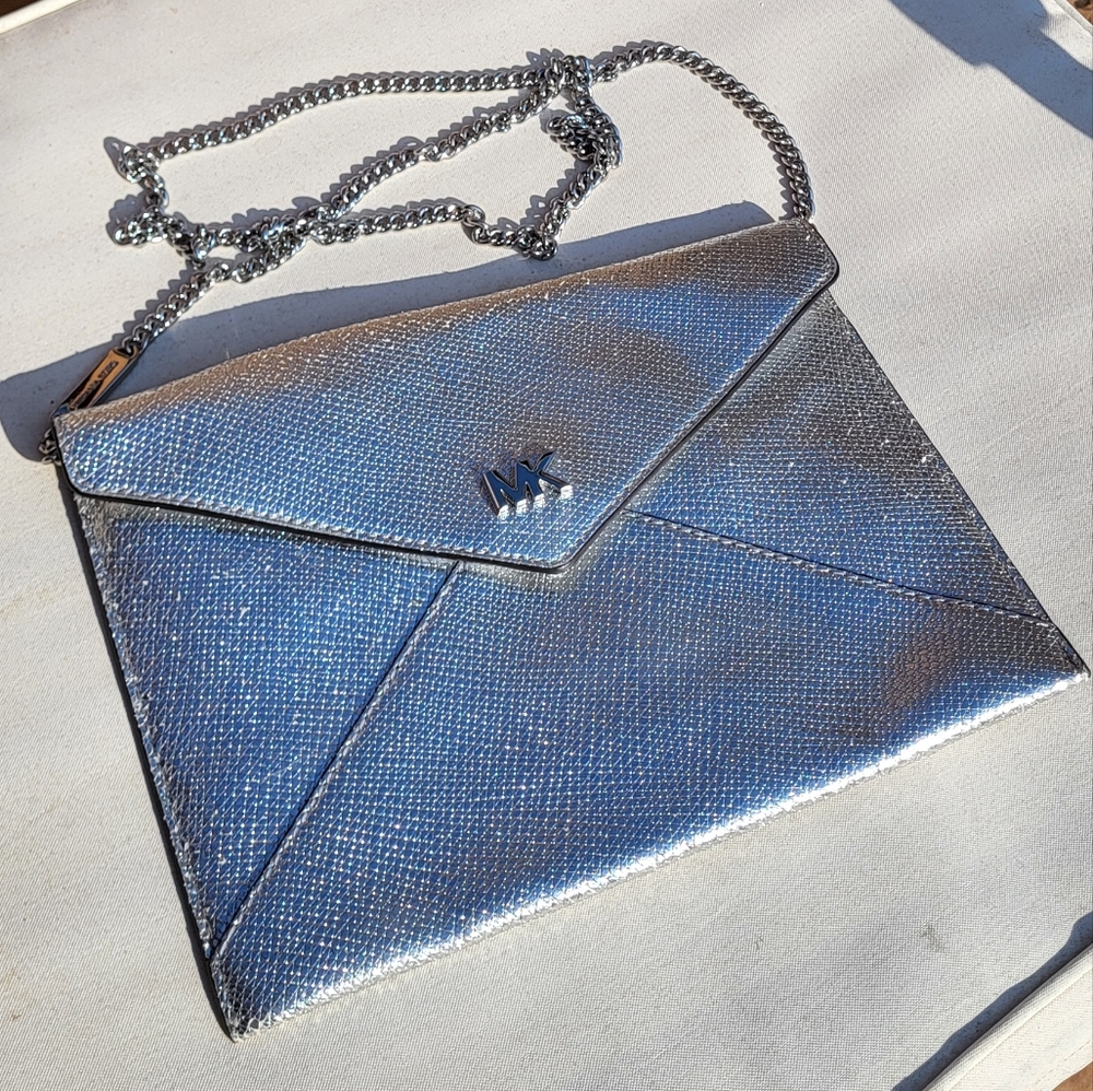 Michael Kors Silver Envelope Clutch Bag